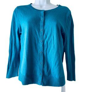 GAP enamel blue cotton crewneck cardigan size M